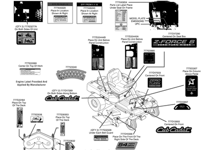 Part Location Diagram of 777S33444B Cub Cadet Label-Console Panel Rh